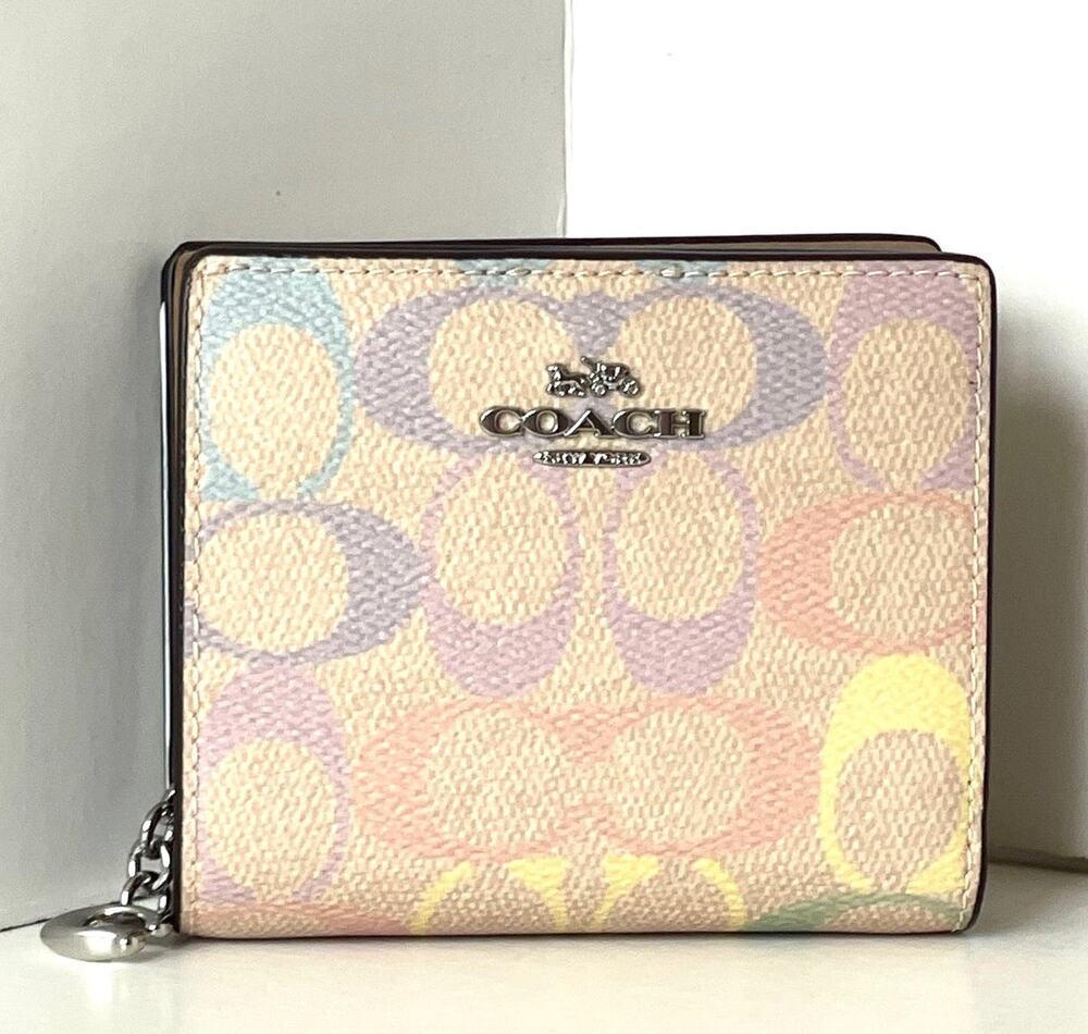 Coach CDD11 Rainbow Signature Canvas Yellow Snap Wallet ID